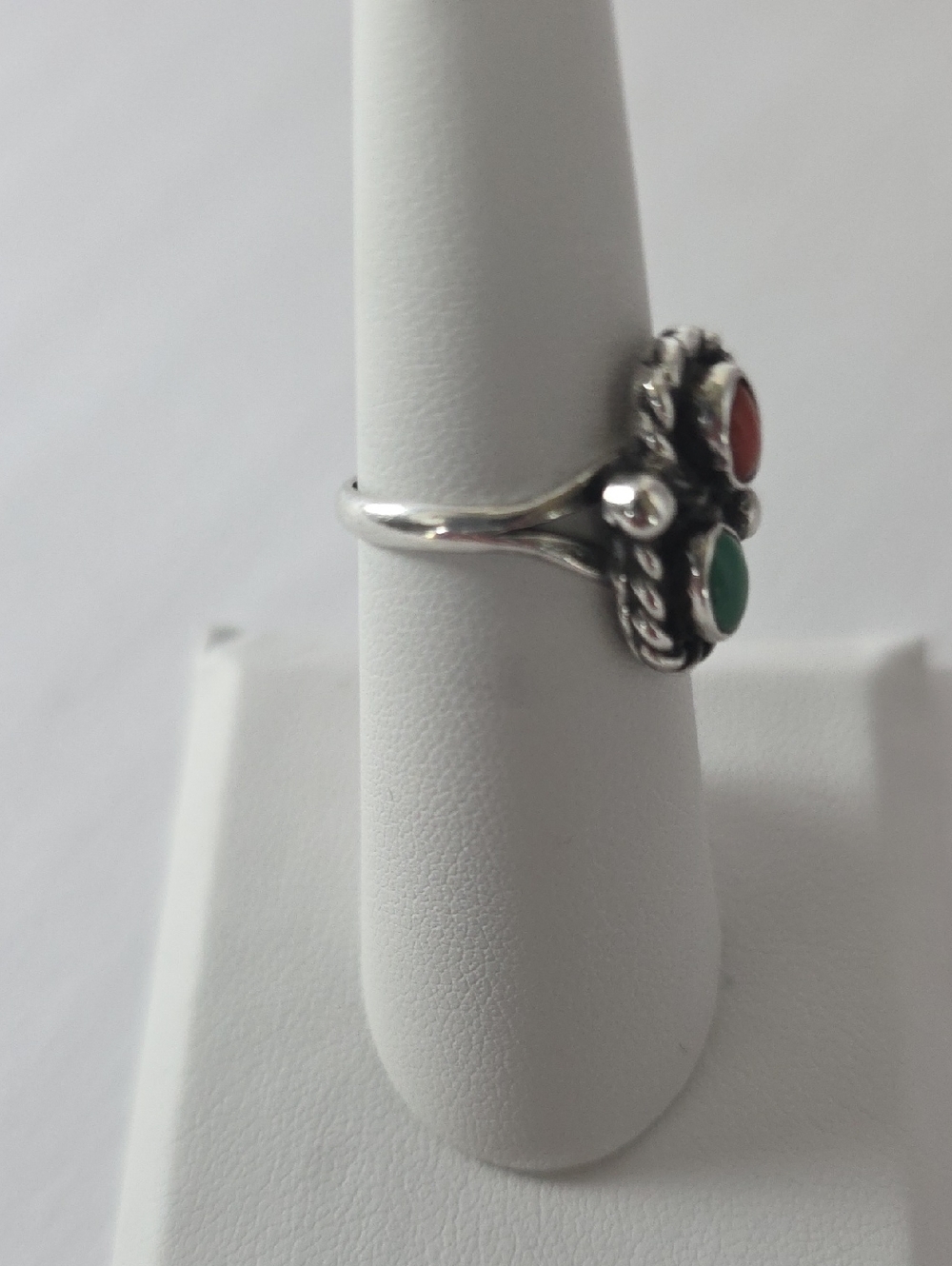 Vintage Turquoise & Coral/ Sterling Silver Native American Ring/Jewelry - Picture 3 of 7